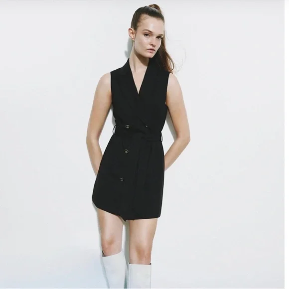 Zara Black Double-Breasted Vest Dress - Picture 3 of 13